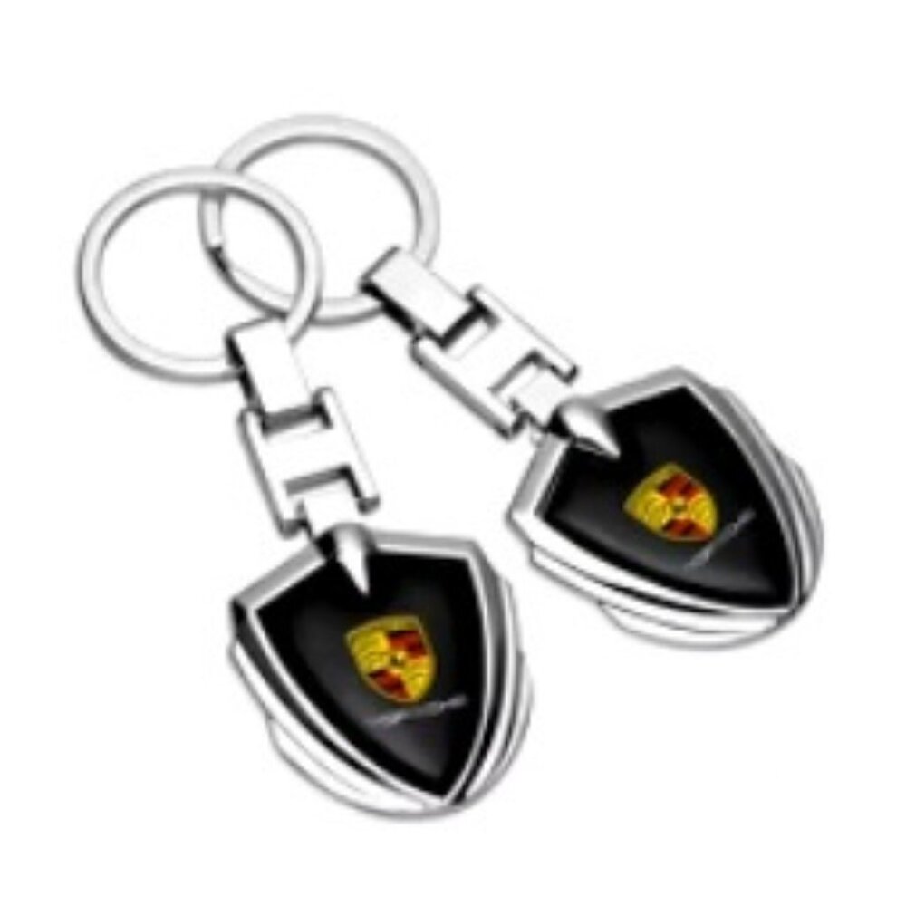 One PORSCHE STUTTGART HOTROD Shield Crest Metal Black Silver KeyRing Key…
